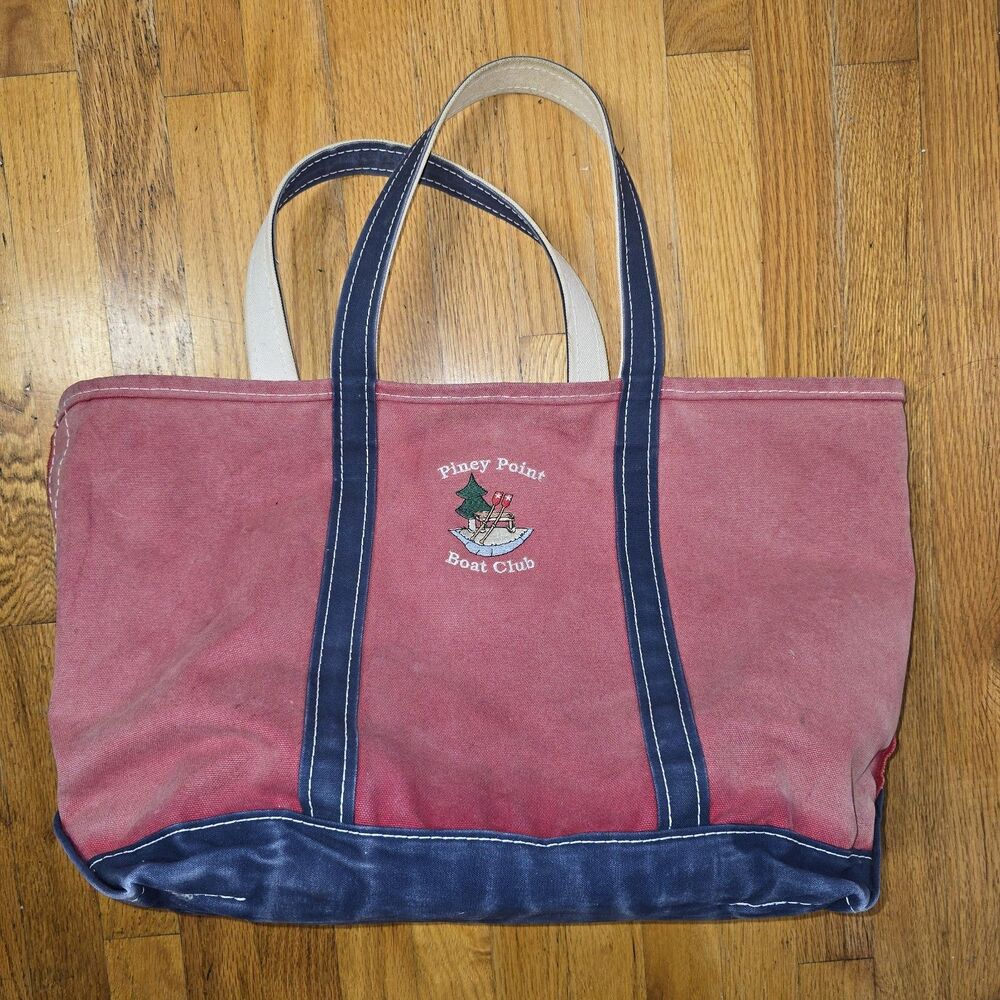 Vintage Faded LL Bean Canvas Tote Bag Red Worn Distressed Shop Travel Boat